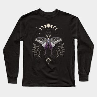 Asexual Luna Moth Celestial Cottagecore LGBT Pride Flag Long Sleeve T-Shirt